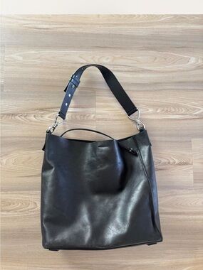 All Saints Captain Large Black Leather Tote Bag